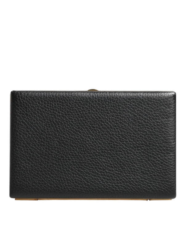 Dolce & Gabbana Black Leather Gold Frame Clutch Evening Party Purse Bag