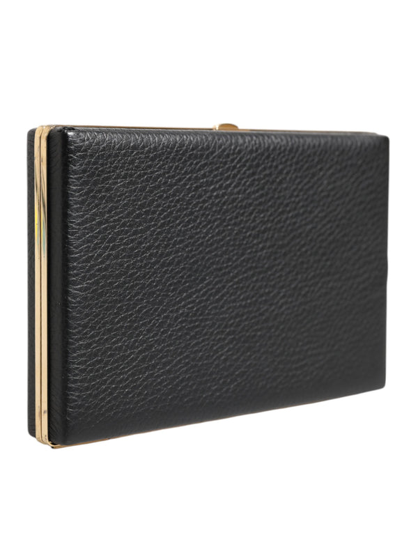 Dolce & Gabbana Black Leather Gold Frame Clutch Evening Party Purse Bag