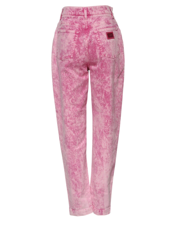 Dolce & Gabbana Pink Tie Dye High Waist Tapered Denim Jeans