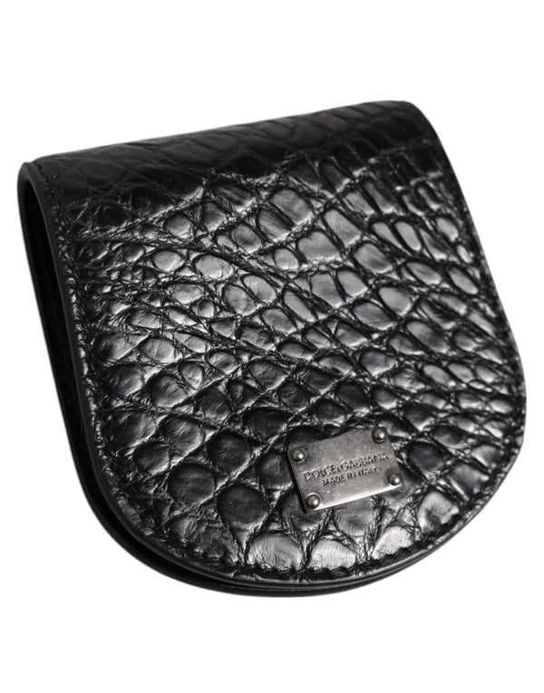 Dolce & Gabbana Black Exotic Skin Coin Condom Case Holder Pocket Wallet