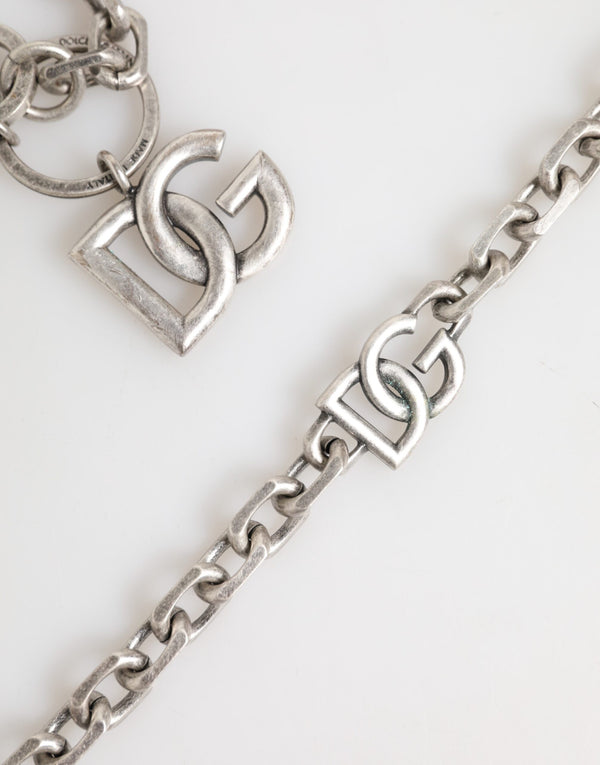 Dolce & Gabbana Silver Tone Brass DG Logo Detailing Chain Men Necklace