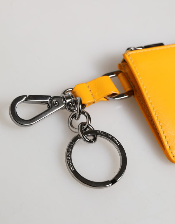 Dolce & Gabbana Yellow Orange Leather Credit Card Key Holder Clip On Wallet