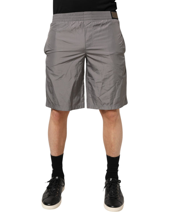 Dolce & Gabbana Light Gray Nylon Elastic Waist Shorts Swimwear