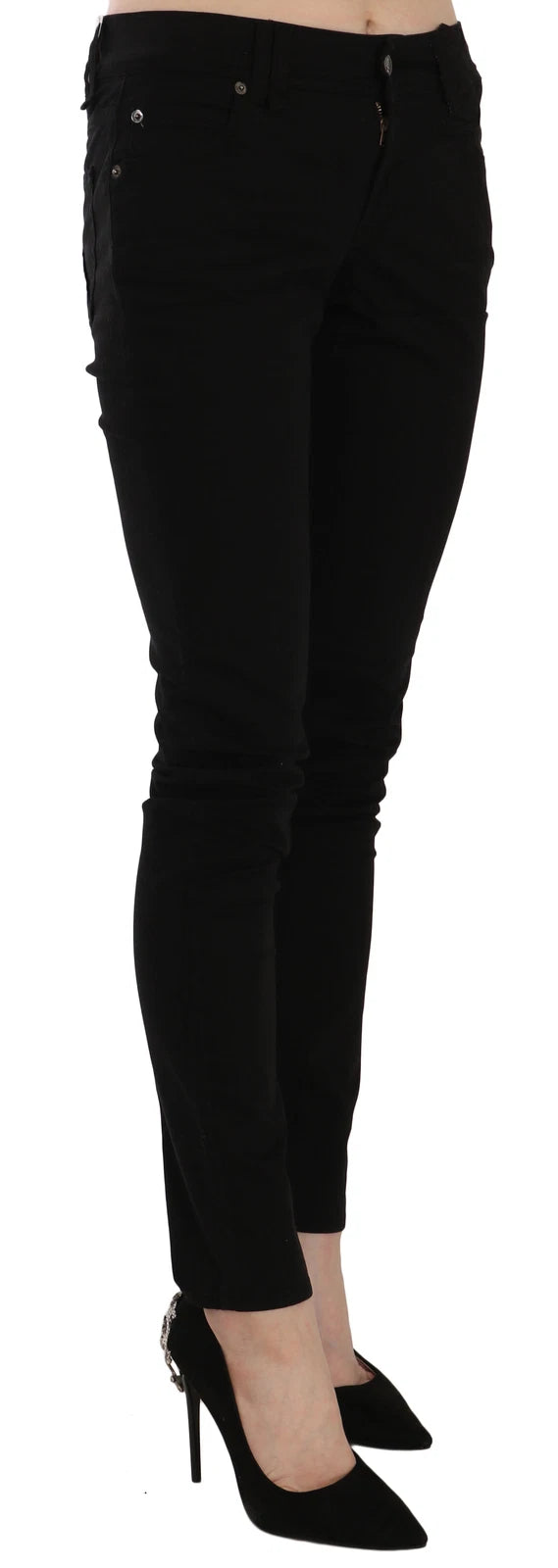John Galliano Black Mid Waist Slim Fit Skinny Denim Casual Pants Jeans