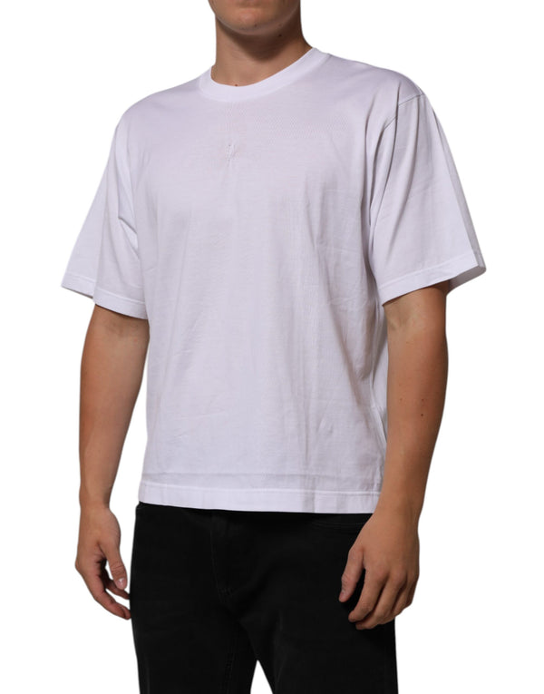 Dolce & Gabbana White Cotton Logo Patch Crew Neck Men T-shirt