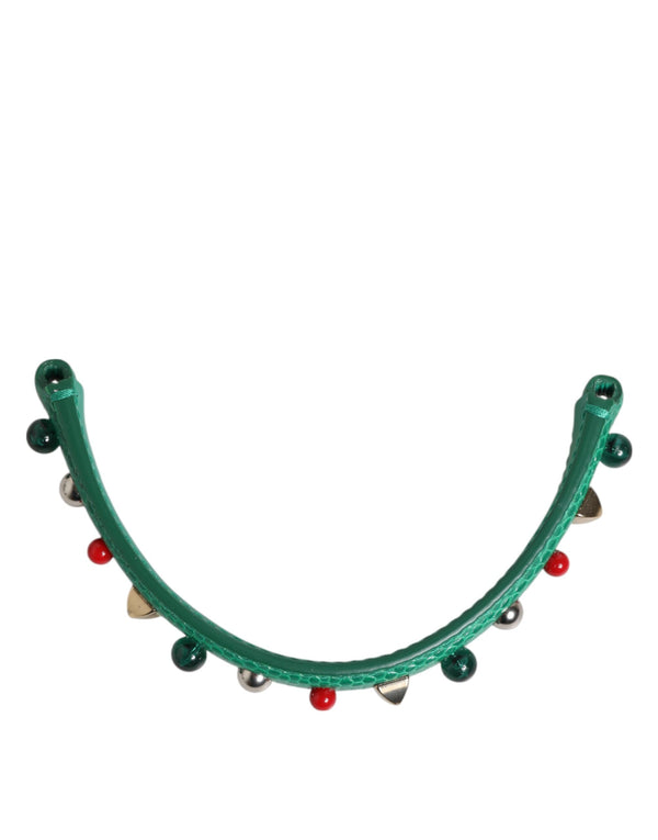 Dolce & Gabbana Green Embellished Leather Bag Handle Women Shoulder Strap