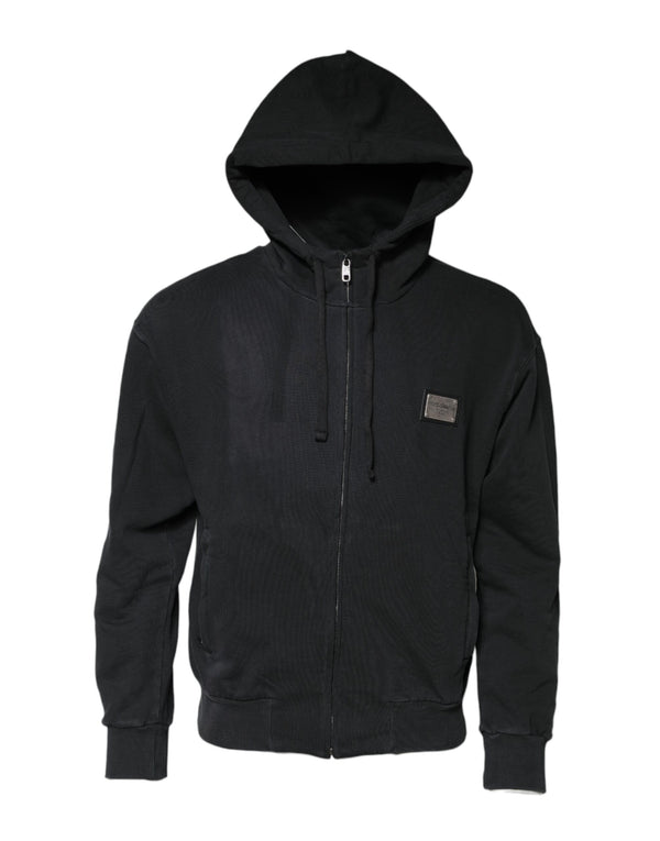 Dolce & Gabbana Black Logo FullZip Hooded Sweatshirt Sweater
