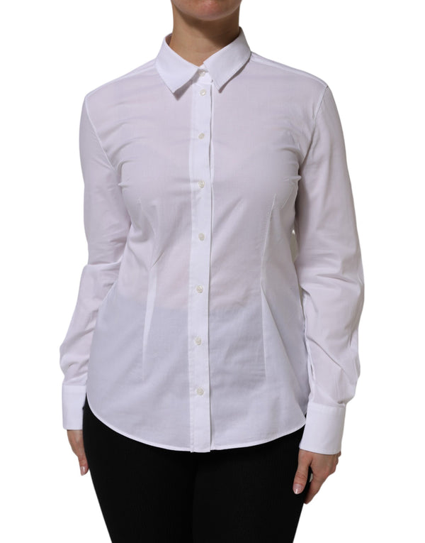 Dolce & Gabbana White Cotton Collared Buttoned Dress Shirt Top