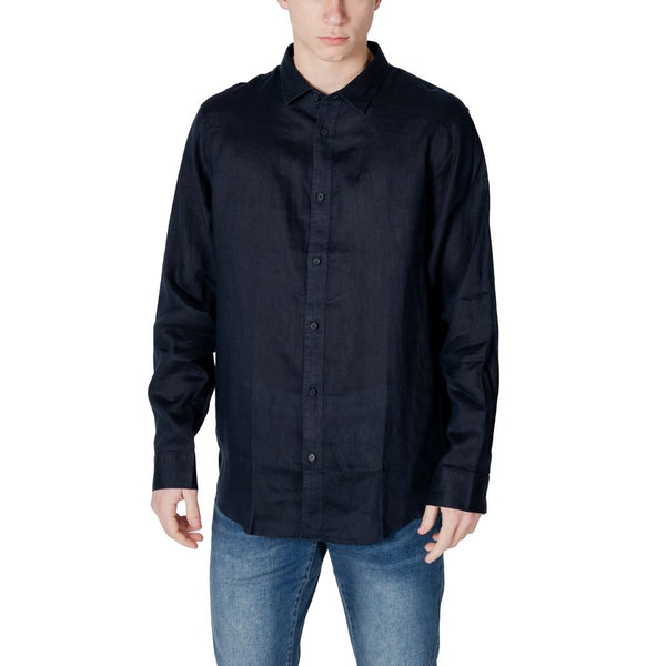 Armani Exchange Blue Linen Dress Shirt