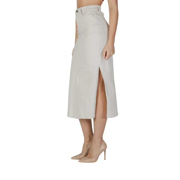 Vila Clothes Cream Cotton Long Skirt