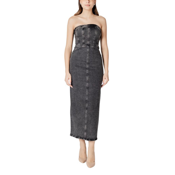 ICHI Black Cotton Midi Dress