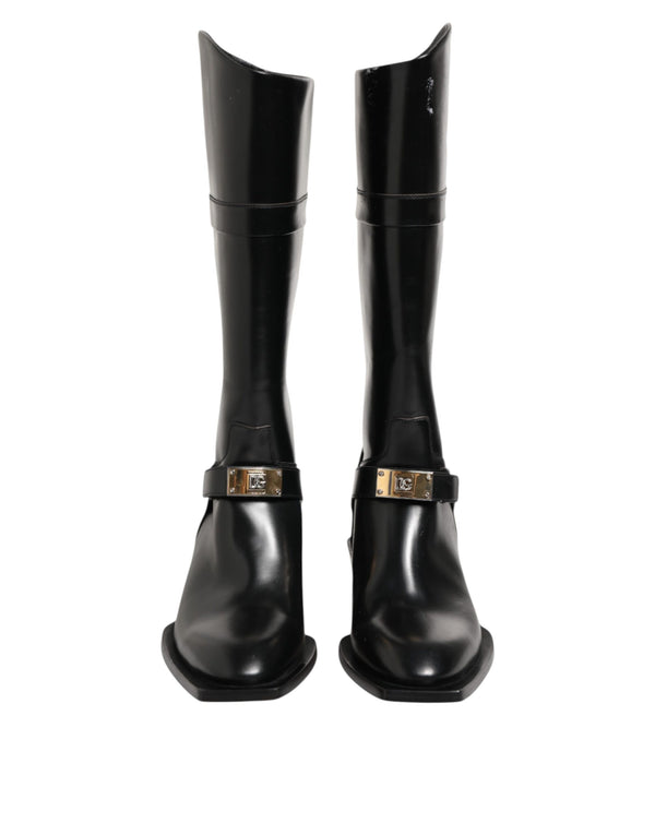 Dolce & Gabbana Black Logo Plaque Over The Calf Boots Shoes