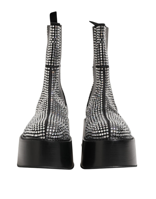Dolce & Gabbana Black Crystal Strass Mid Calf Short Boots  Shoes
