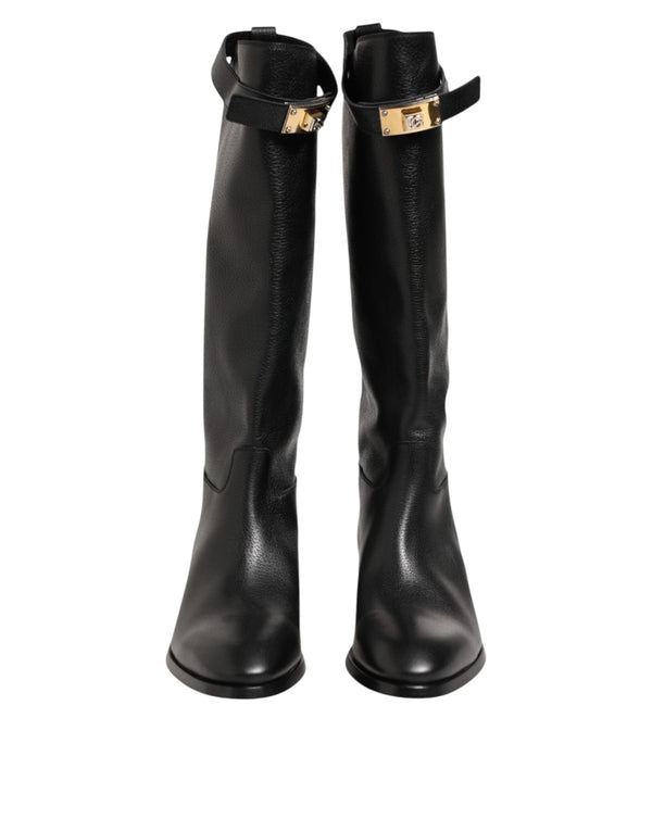 Dolce & Gabbana Black Logo Plaque Over The Calf Boots Shoes