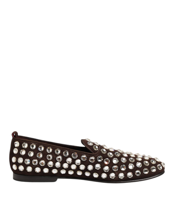 Dolce & Gabbana Bordeaux Suede Crystals Loafers Dress Shoes