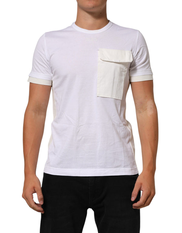 Dolce & Gabbana White Cotton Pocket Crew Neck Men Tee T-shirt