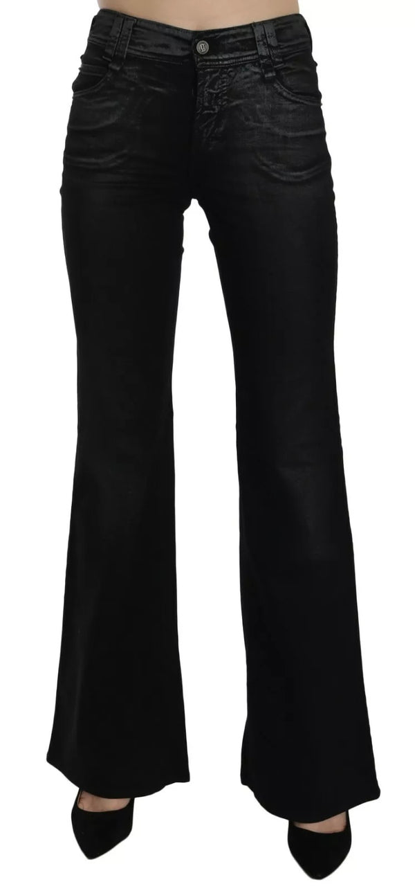 John Galliano Black Washed High Waist Flared Denim Casual Pants Jeans