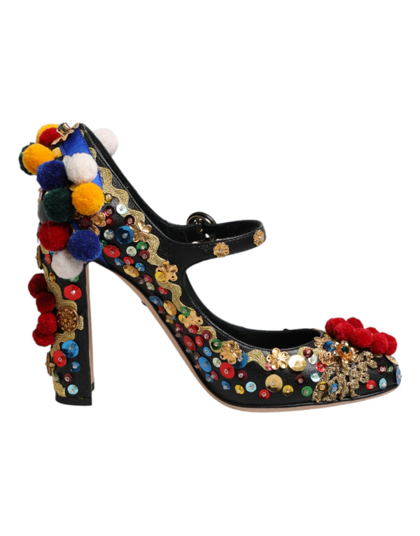 Dolce & Gabbana Black Gold Embellished MARY JANES Pumps  Shoes