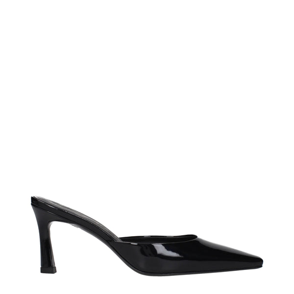 The Attico Black Leather Flat Sandals