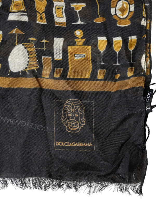Dolce & Gabbana Black Jazz Club Print Neck Wrap Shawl Scarf