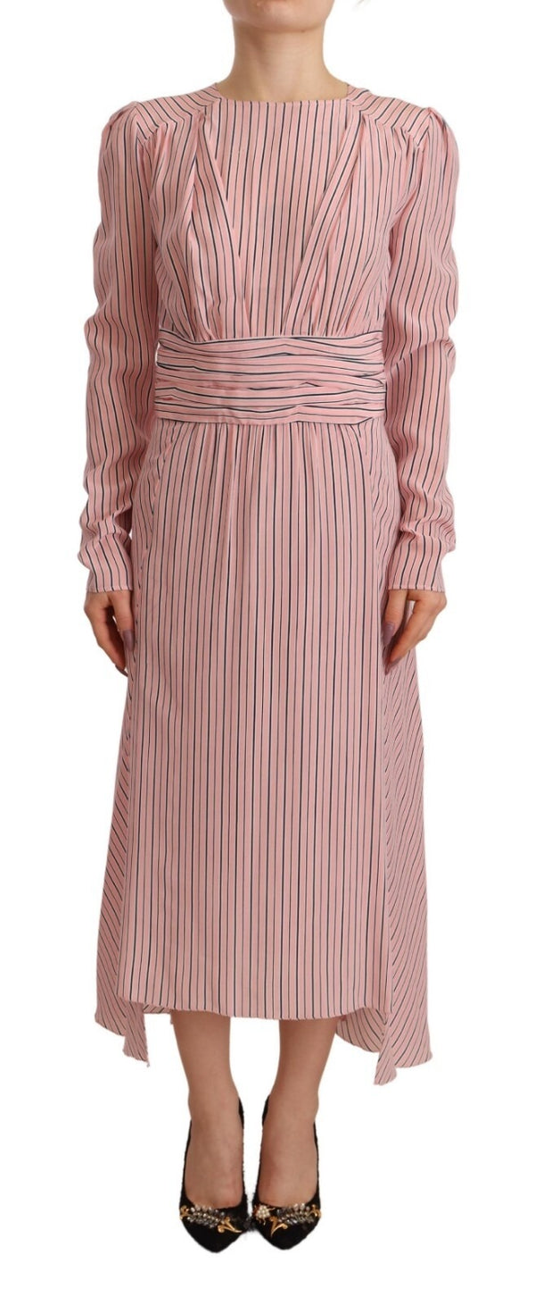 Ermanno Scervino Pink Stripes Long Sleeves Sheath Midi Dress