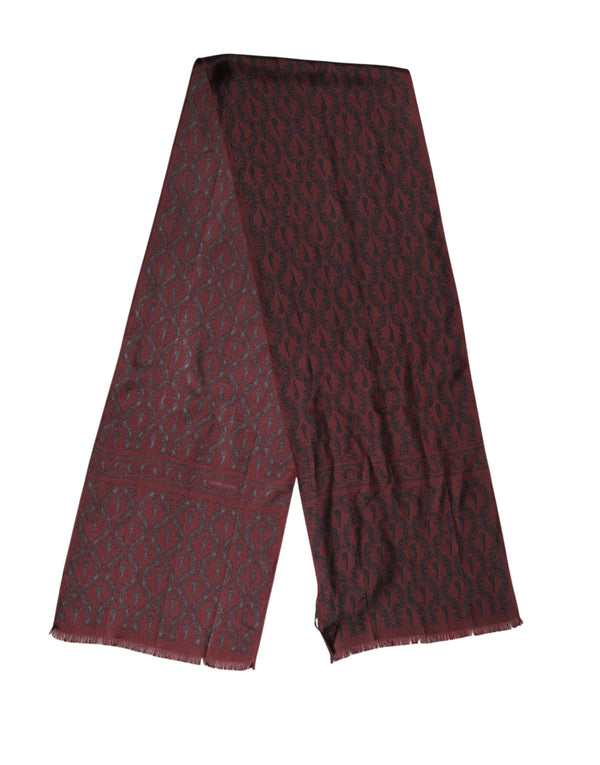 Dolce & Gabbana Maroon Patterned Silk Wrap Foulard Men 133cm x 22cm Scarf