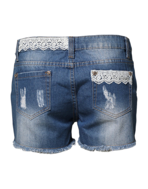 Gio Cellini Blue Cotton Low Waist Denim Casual Hot Pants Shorts