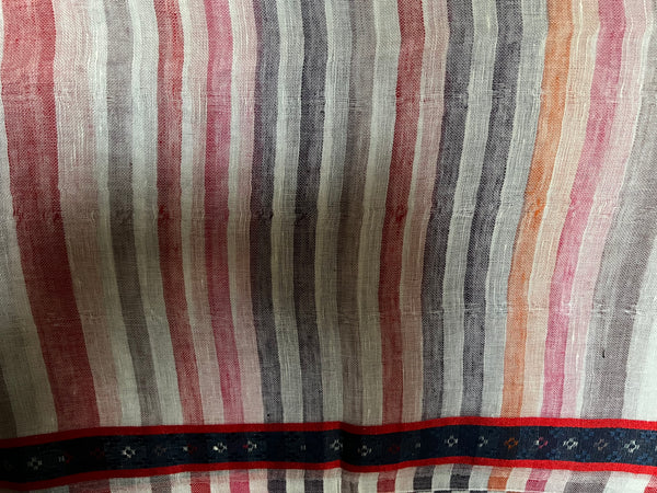 THE GRAY CRAB Multicoloured Stripes with Blue Border - Cotton-Silk-Linen- Scarf
