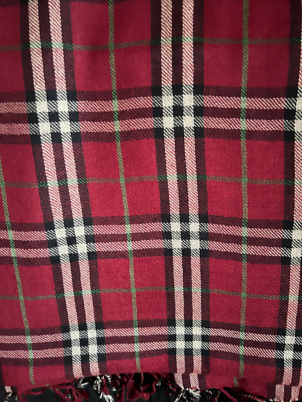Maroon Checked 100% Wool - Scarf