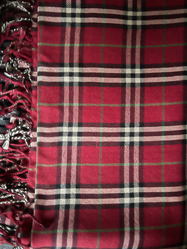 Maroon Checked 100% Wool - Scarf