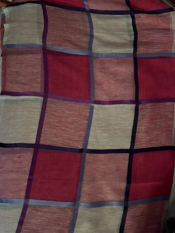 THE GRAY CRAB Multicoloured Large Square Design - Cotton-Silk-Linen- Scarf