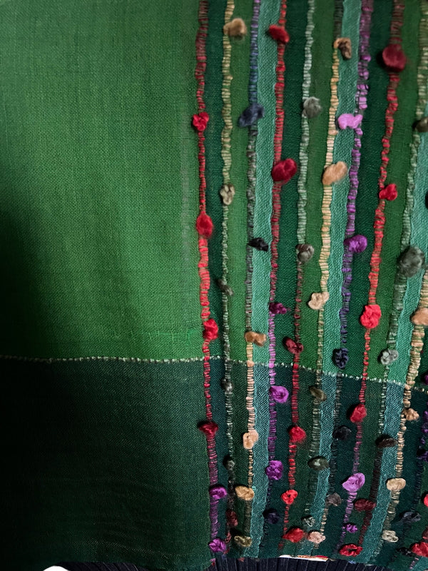 Multi-Green Silk with Colourful Design - Scarf
