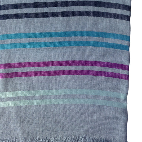 THE GRAY CRAB Blue with Multicoloured lines -Silk-Wool- Scarf