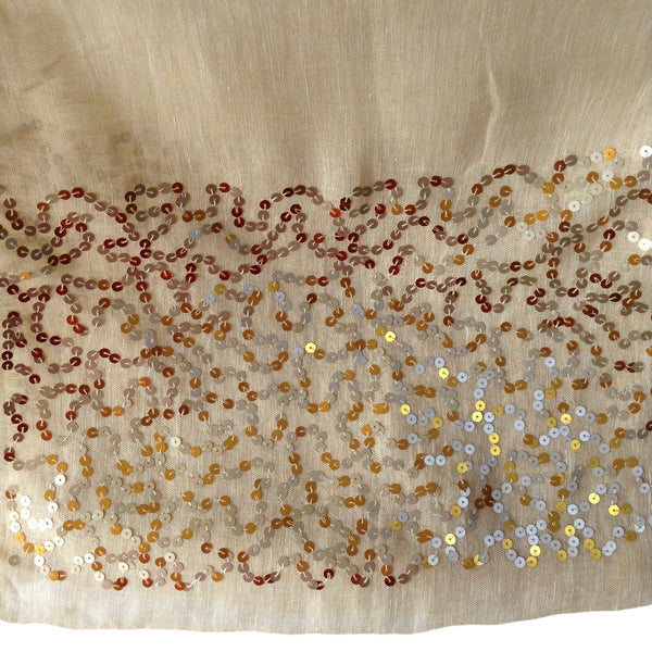 Beige / Cream with Silver and Gold Sequence Cotton-Silk Rich Linen Blend  - Scarf