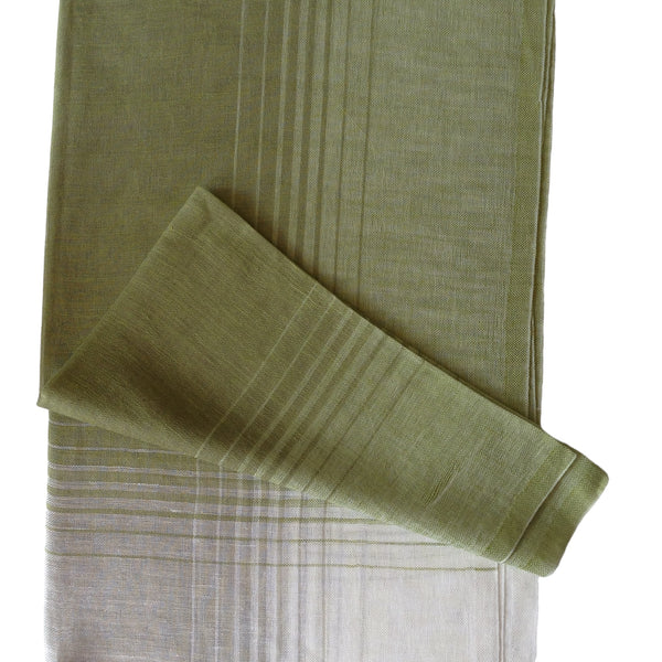Green & White Linen-Cotton - Scarf