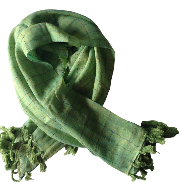 Green & Blue Checks Cotton - Scarf
