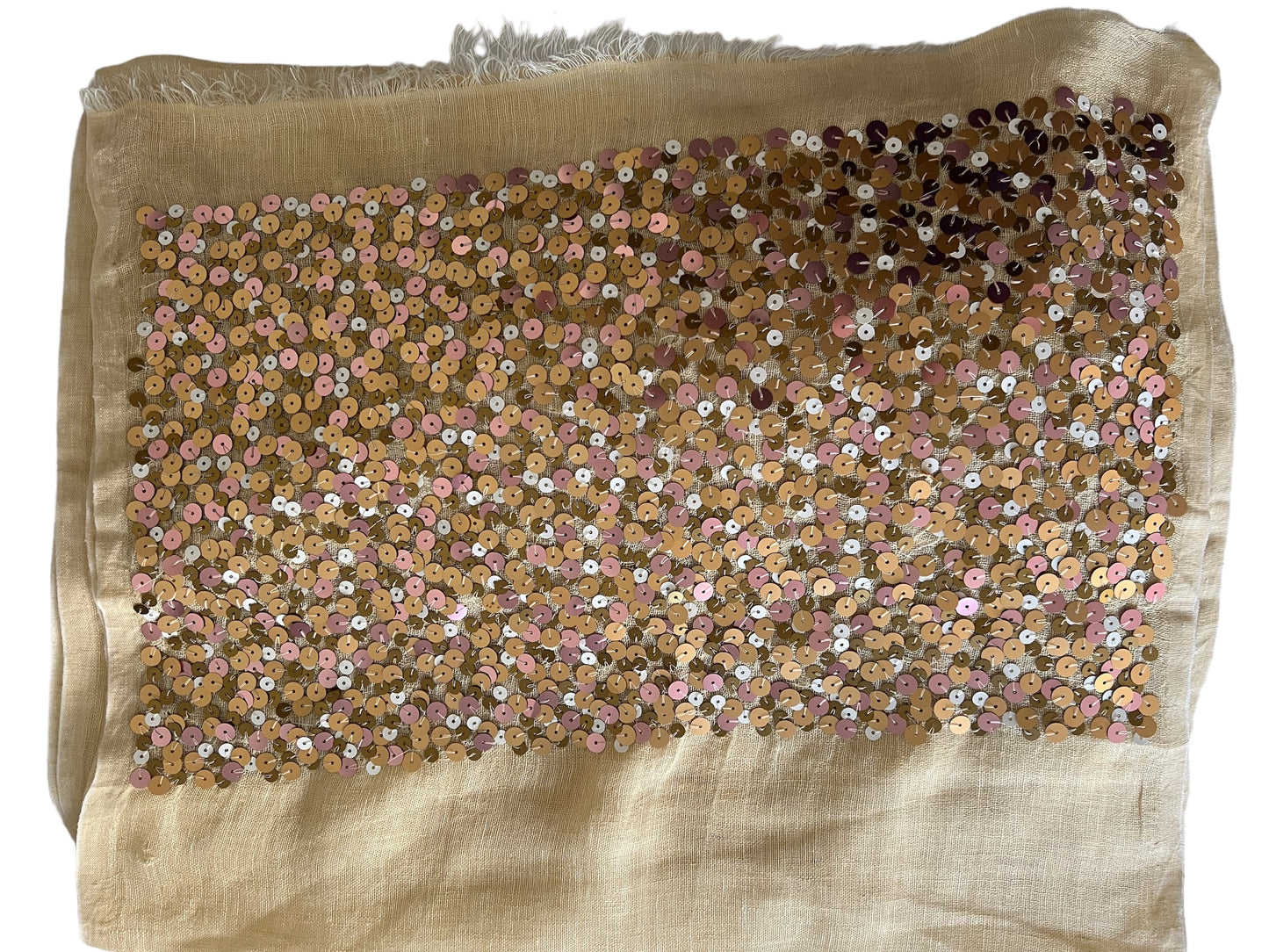 Beige / Cream with Multi-Coloured Sequence - Cotton-Silk Rich Linen Blend - Scarf