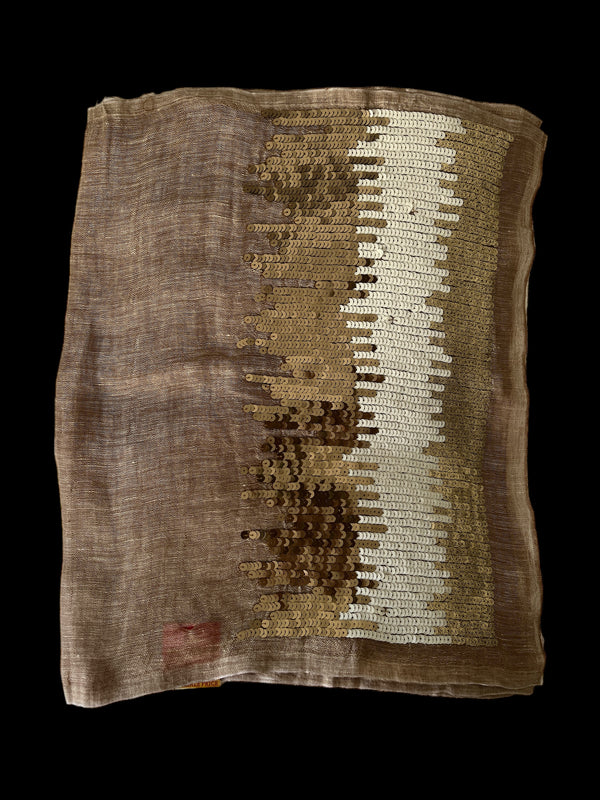Brown with Brown & White Sequenced Border Cotton-Silk Rich Linen Blend - Scarf
