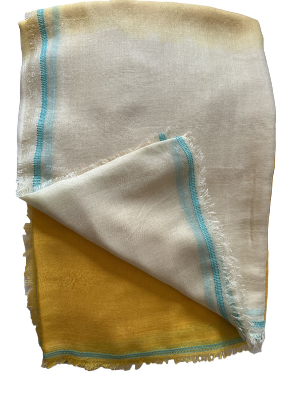 Cream & Yellow Ombre Linen-Cotton - Scarf