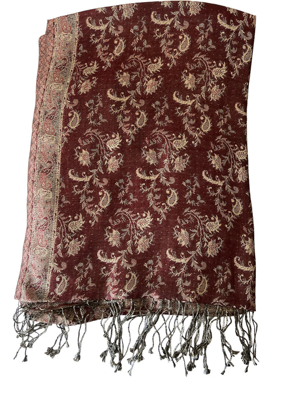 Multicoloured Embroidered Silk with Self -Print  Scarf
