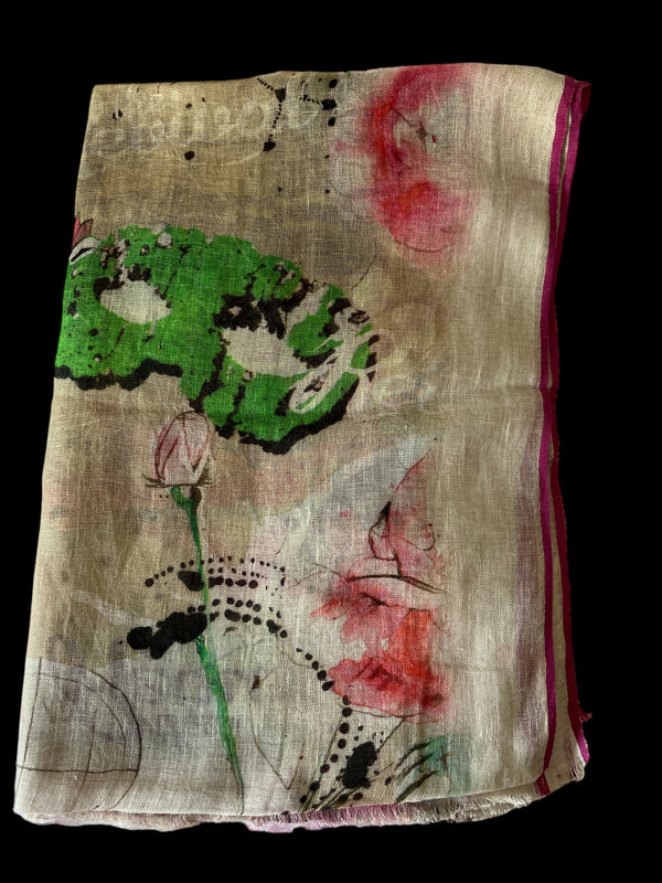 Multicoloured Digital Printed Linen - Scarf