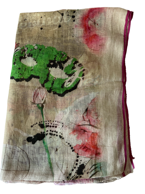 Multicoloured Digital Printed Linen - Scarf