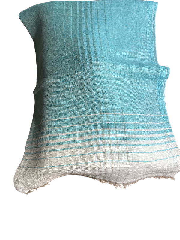 Blue & White Linen-Cotton - Scarf