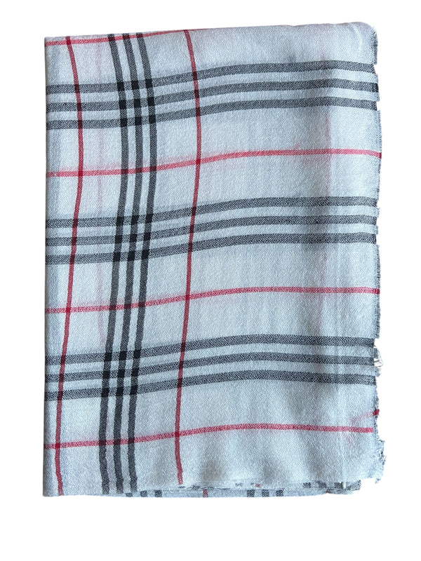 THE GRAY CRAB Classic White Plaid Scarf