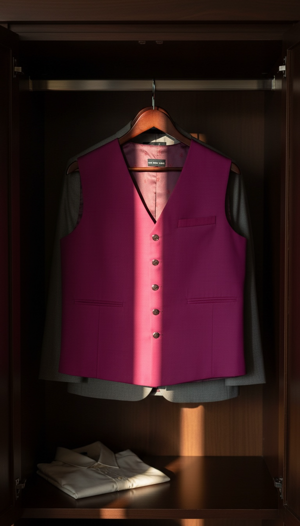 THE GRAY CRAB Rich Magenta Hue Silk Vest