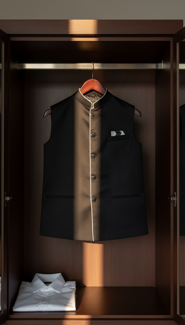 THE GRAY CRAB Jet-Black Hue Mandarin-Collar Silk Vest