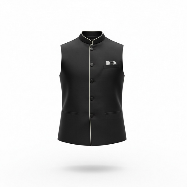 THE GRAY CRAB Jet-Black Hue Mandarin-Collar Silk Vest